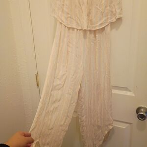 Japna Cream and Tan Striped Jumpsuit